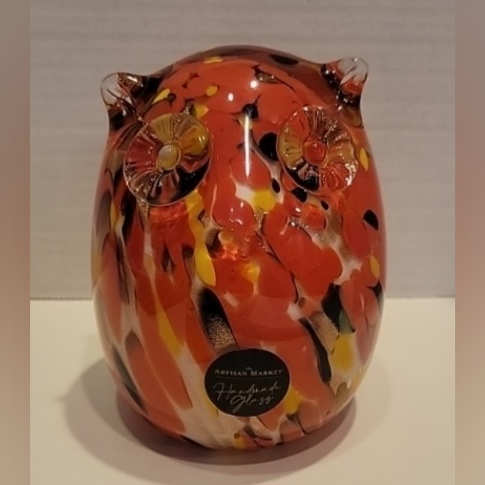 Artisan Market Glass Owl handmade multicolored figurine/paperweight